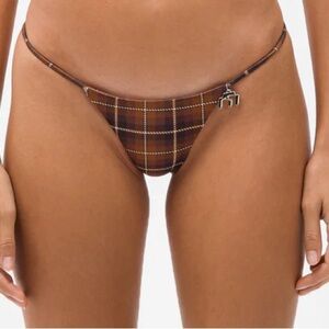 NWT Miaou Itty Bitty Bottom in Brown Chocolate Plaid Bikini Swim Bottoms NEW